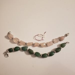 NWT Handcraft Adventurine Green & Pink Bracelets